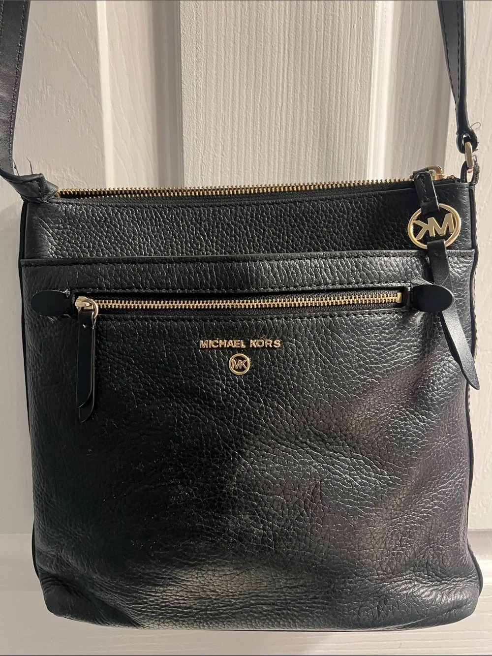 Michael Kors Black Pebbled Leather Crossbody with Gold Accents
